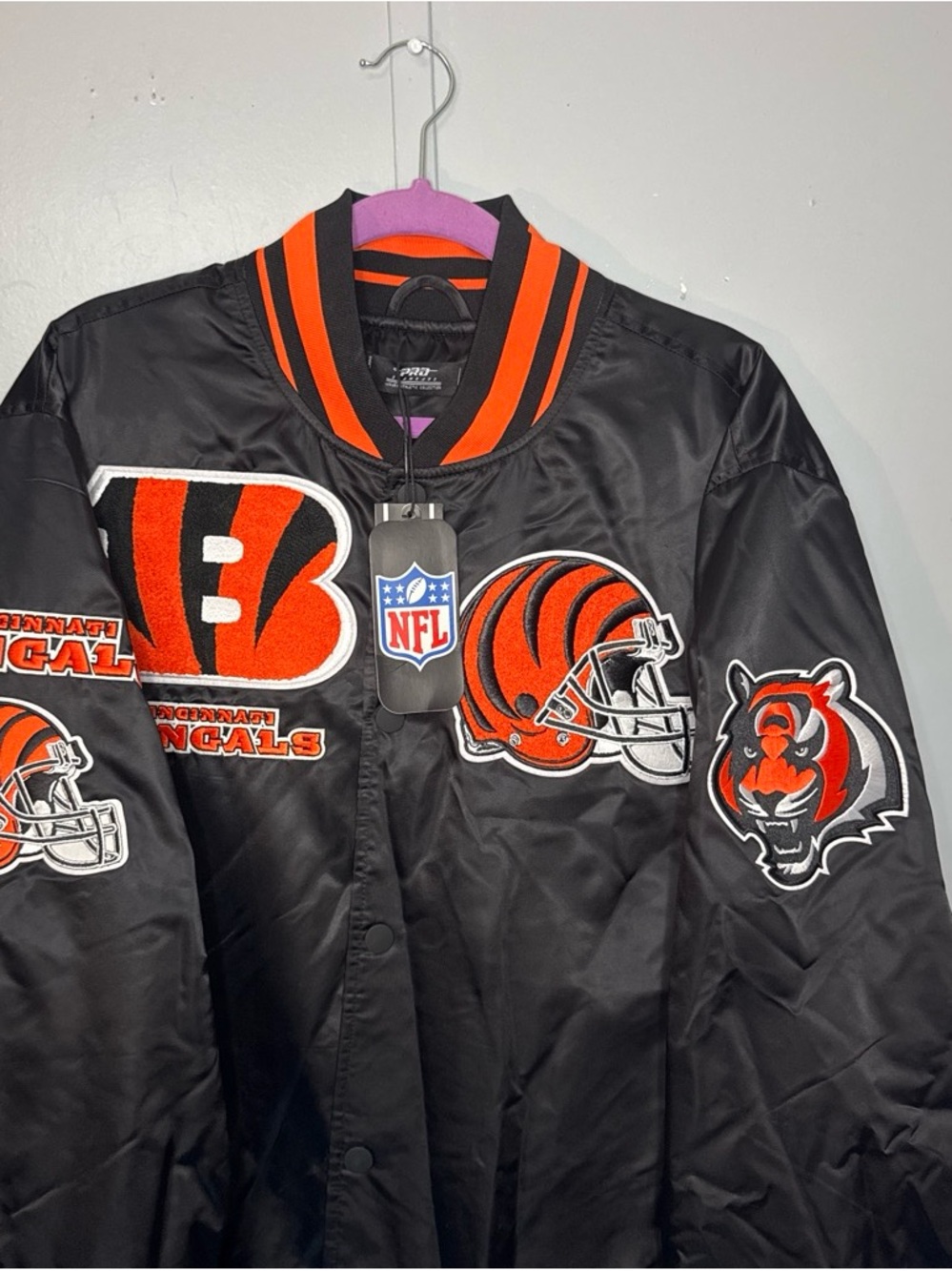 NFL Cincinnati Bengals Black and Orange Satin Bomber Jacket